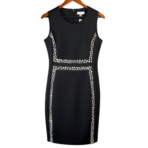 Calvin Klein NWT Sleeveless Ponte ColorBlock Sheath Dress Black White Animal 8 - Picture 3 of 12